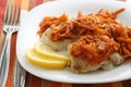 Fried plaice with carrot and lemon Royalty Free Stock Photo
