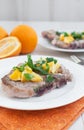 Fried pork chops with citrus sauce Royalty Free Stock Photo