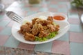 Fried pork intestine with garlic