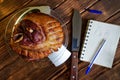 Fried pork knuckle in a transparent plate on the kitchen scale. Counting calories, proteins, fats and carbohydrates in food. Diet Royalty Free Stock Photo