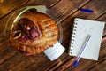 Fried pork leg in a transparent plate on the kitchen scale. Counting calories, proteins, fats and carbohydrates in food. Diet LCHF Royalty Free Stock Photo