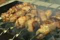 Fried pork meat, shish kebabs, cooked on charcoal grill Royalty Free Stock Photo