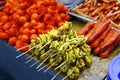 Fried Pork Siomai and other street food sold at a street food cart Royalty Free Stock Photo