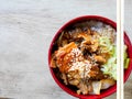 Fried Pork with sweet sauce on top of rice bowl - Japanese style