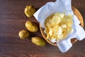 Fried potato chips in basket Royalty Free Stock Photo