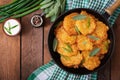 Fried potato pancakes in a frying pan Royalty Free Stock Photo