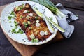 Fried potato pancakes on the old wooden background Royalty Free Stock Photo