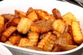 Fried potato wedges close up