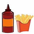 fried potatoes and ketchup illustration cartoon drawing coloring Royalty Free Stock Photo