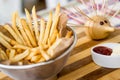 Fried potatoes with ketchup and mayonnaise Royalty Free Stock Photo