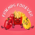 Fried potatoes and ketchup and mustard cartoon Royalty Free Stock Photo