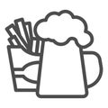 Fried potatoes and mug of beer line icon, Craft beer concept, fast food sign on white background, Beer and French fries