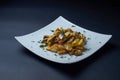 Fried potatoes with mushrooms and dill.