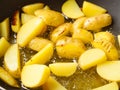 fried potatoes with oil in frying pan Royalty Free Stock Photo