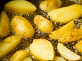 fried potatoes with oil in frying pan Royalty Free Stock Photo