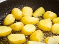 fried potatoes with oil in frying pan Royalty Free Stock Photo