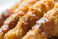 Fried prawn ball or Tempura Shrimps close up with dipping sauce Royalty Free Stock Photo