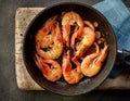 Fried prawns on cooking pan