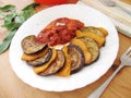 Fried pumpkin and aubergines.