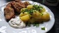 fried real mushrooms with potatoes, spring onions and tartar sauceÃ¯Â¿Â¼