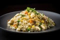 Fried Rice with Chicken Meat, Diced Tofu, Fried Vegetable Rice, Abstract Generative AI Illustration