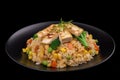 Fried Rice with Chicken Meat, Diced Tofu, Fried Vegetable Rice, Abstract Generative AI Illustration