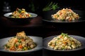 Fried Rice with Chicken Meat, Diced Tofu, Fried Vegetable Rice, Abstract Generative AI Illustration