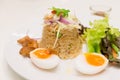 Fried rice with chili dip served with boiled egg a