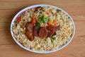 Fried rice with Chinese sausage on dish Royalty Free Stock Photo