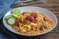 Fried rice with chinese sausage on plate Royalty Free Stock Photo