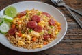Fried rice with chinese sausage on plate Royalty Free Stock Photo