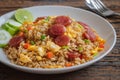 Fried rice with chinese sausage on plate Royalty Free Stock Photo