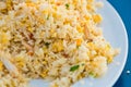 Fried rice with crab with vegetable sea food background Royalty Free Stock Photo