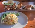 Fried rice with horse crab steam background