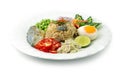 Fried Rice with Mackerel Fish Served Vegetables Royalty Free Stock Photo