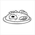 Fried rice on a plate vector illustration with doodle drawing style Royalty Free Stock Photo