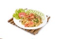 Fried rice with sausage on white background Royalty Free Stock Photo