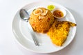 Fried rice seafood on white dish Royalty Free Stock Photo