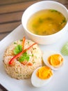 Fried rice with shrimp and boiled egg Royalty Free Stock Photo