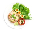 Fried rice with shrimp decorate with vegetables carved Royalty Free Stock Photo