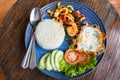 Fried rice with shrimp leaves and squid, fried egg Royalty Free Stock Photo