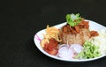 Fried rice Shrimp paste with pork and fried egg in plate on black table. Thai food Kao Cluk Ka Pi Royalty Free Stock Photo
