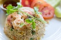 Fried Rice Shrimp is placed on a plate, Appetizing.