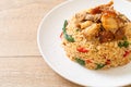 fried rice with Thai basil and crispy belly pork Royalty Free Stock Photo