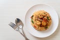 fried rice with Thai basil and crispy belly pork Royalty Free Stock Photo