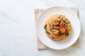 fried rice with Thai basil and crispy belly pork Royalty Free Stock Photo