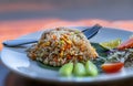 Fried rice and vegetable on dish, Thai food