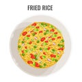 Fried rice in white bowl plane-view vector illustration