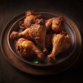 Fried roasted chicken on a black plate. Generative Ai Royalty Free Stock Photo