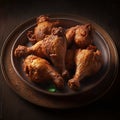 Fried roasted chicken on a black plate. Generative Ai